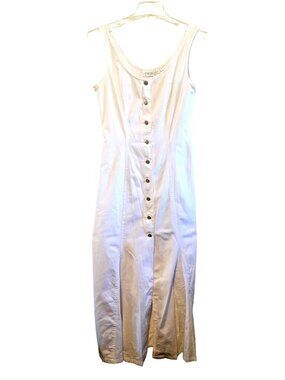 Newport News Jeanology Womens White Button-Front Midi Dress Size 8 100% Cotton S